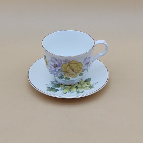 Sadler Tea Cup & Saucer -Wellington, Purple and Yellow Flowers - Picture 1 of 11
